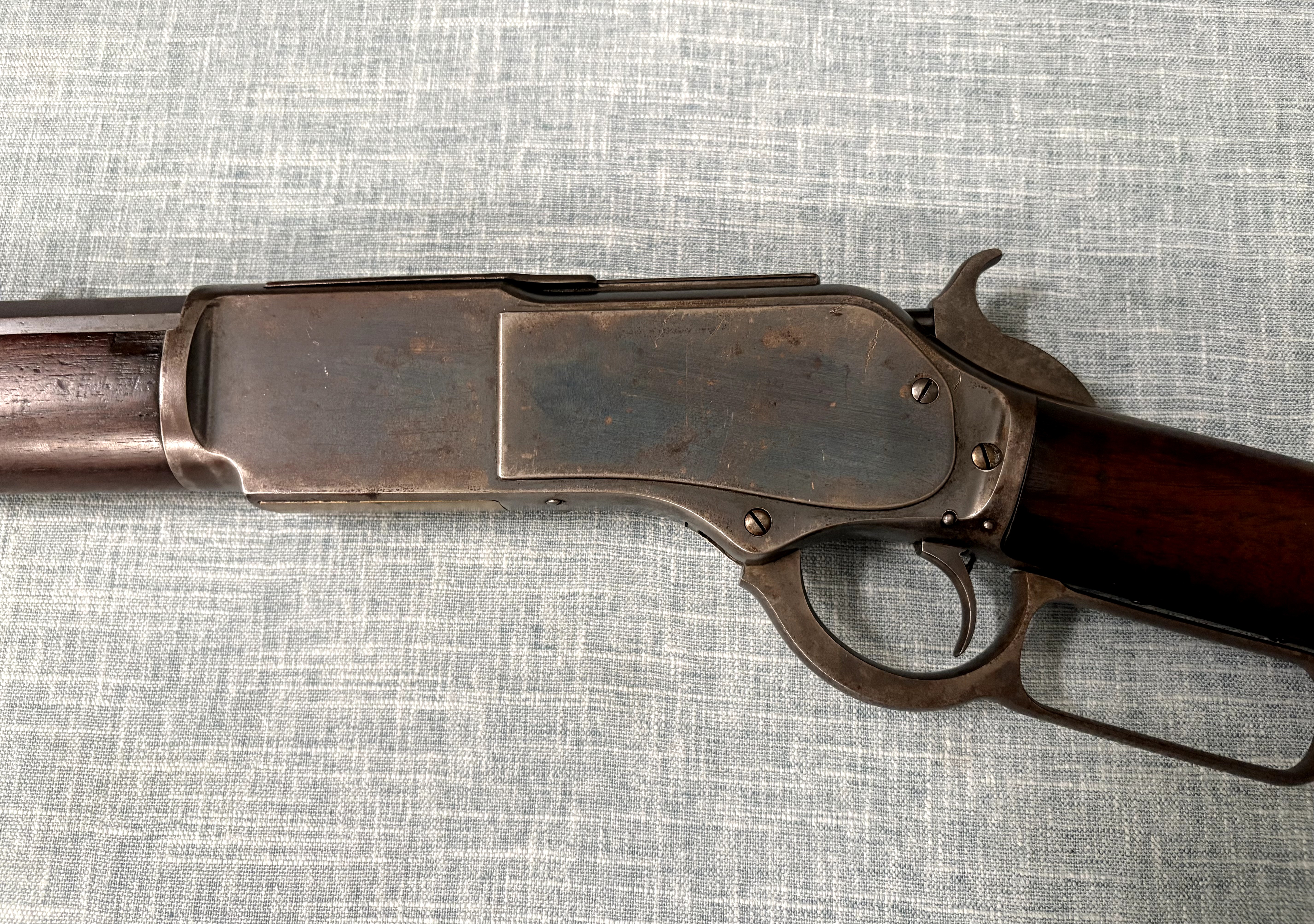Winchester Model 1876 Second Model left-side receiver, hammer, trigger, and lever